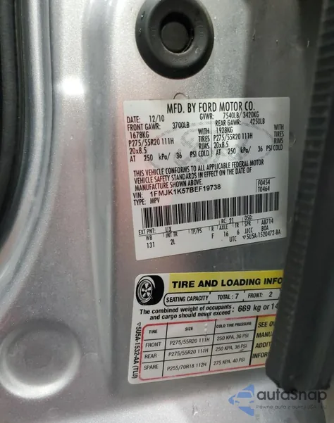 2011 Ford Expedition El Limited from USA, damaged, VIN 1FMJK1K57BEF19738